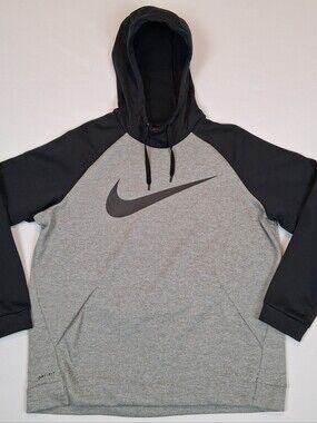 Nike Therma Mens Swoosh Training Hoodie 931991-063 Grey/Black XL Y2k Funnel Neck